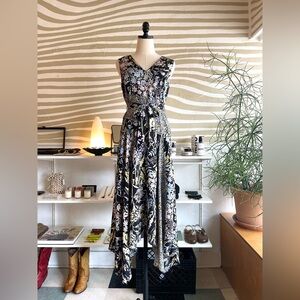 Calvin Klein Y2K inspired black & pastel floral spring asymmetrical hem dress